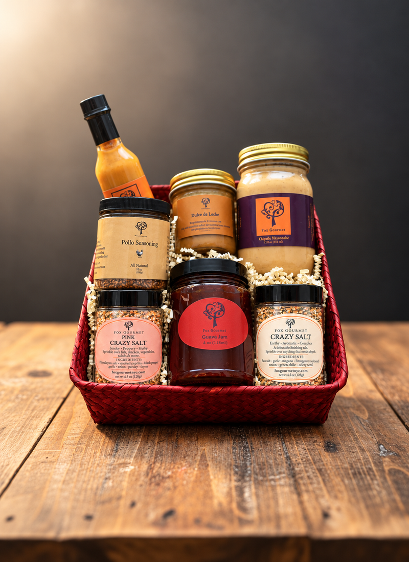 The Favorites Gift Box: seven Fox Gourmet favorites in a red gift basket